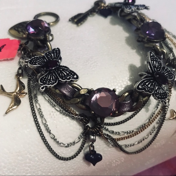 Betsey Johnson vintage butterfly bracelet boho gypsy fairy festival crystal B5 - Picture 2 of 5
